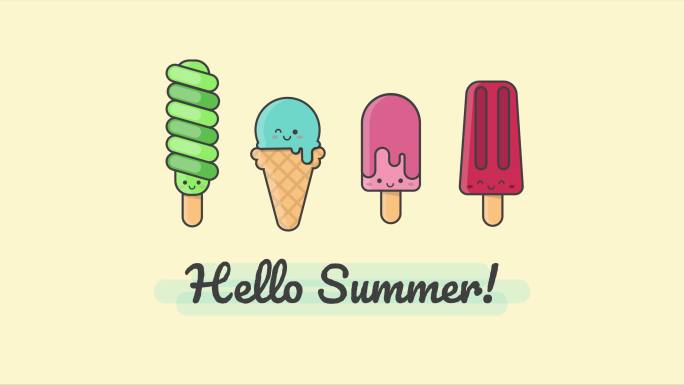 你好夏天可爱的冰淇淋矢量动画