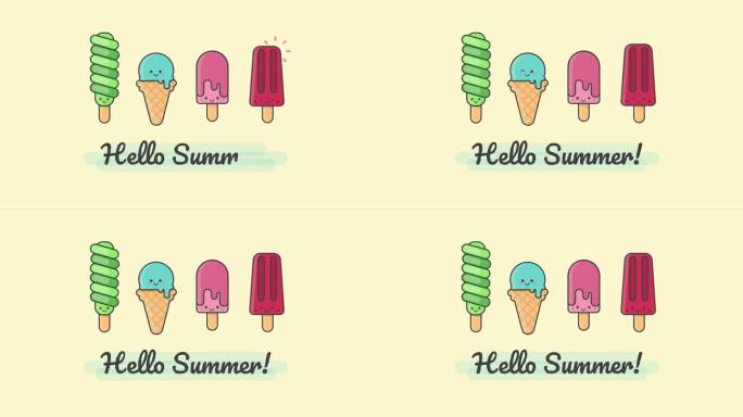 你好夏天可爱的冰淇淋矢量动画