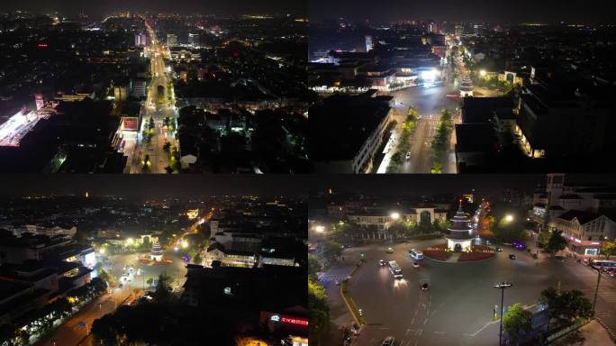 扬州夜景航拍空镜