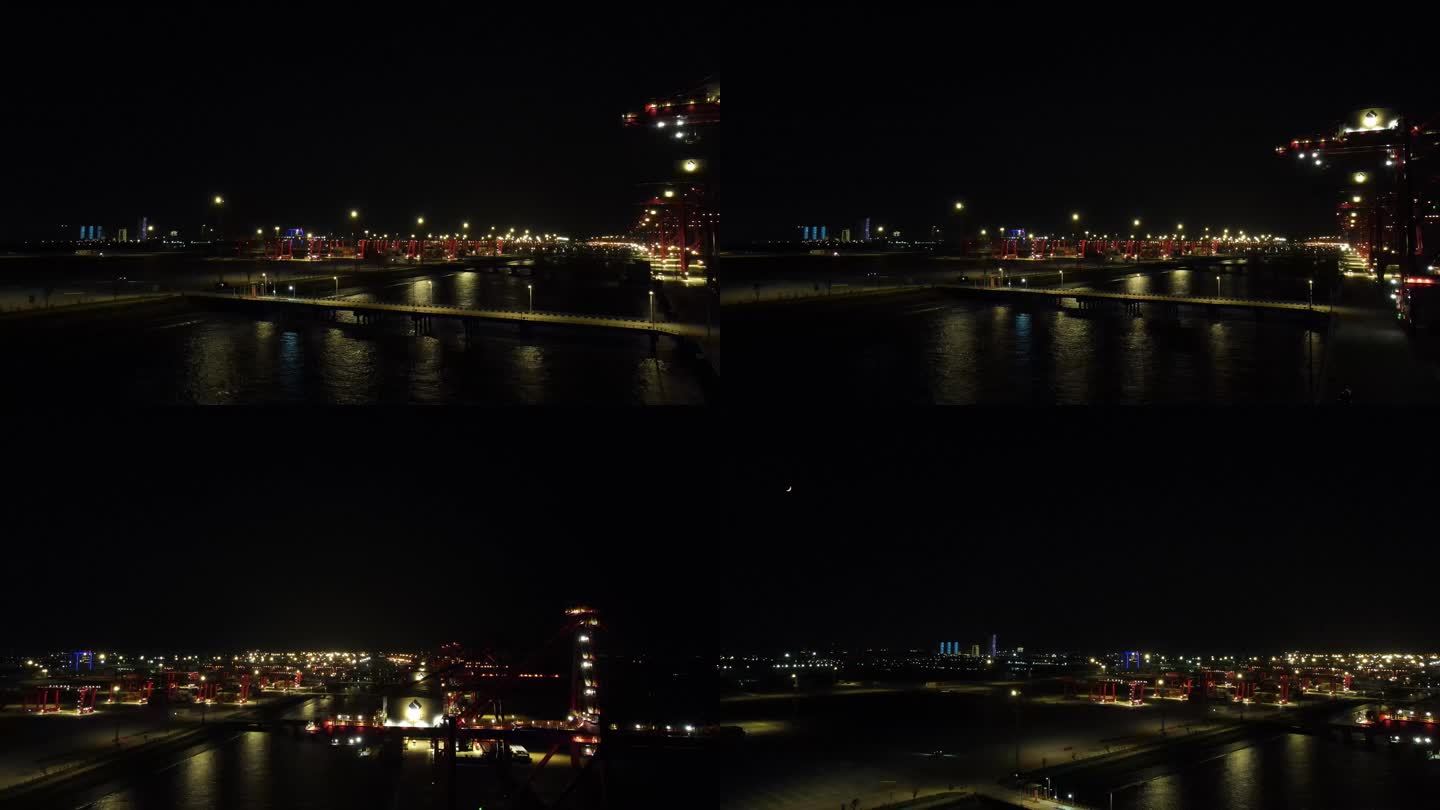 港口 夜景 航拍 灯光