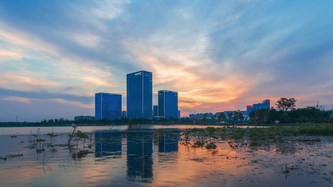 秀湖地面日转夜小景延时