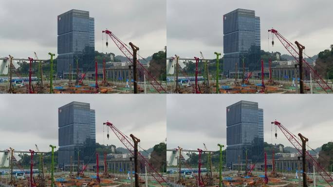 4k60帧实拍建筑工地中景大厦城市吊车