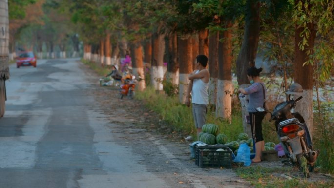路边摊贩视频云南县乡公路边卖水果小贩