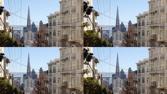 旧金山诺布希尔住宅楼顶层和电缆