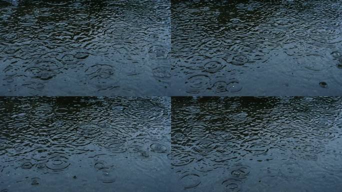 夜雨下雨 雨滴 雨水落在地面上