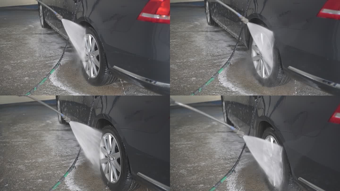 洗车时喷洒的汽车轮辋滴水