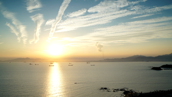 延时夕阳海滩沙滩航拍码头游船摩托艇滑翔伞