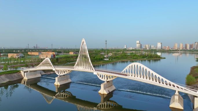 西安航拍西咸新区沣东新城平沙落雁桥