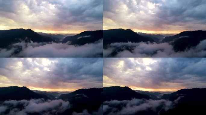 4K航拍清晨云雾缭绕大山风景