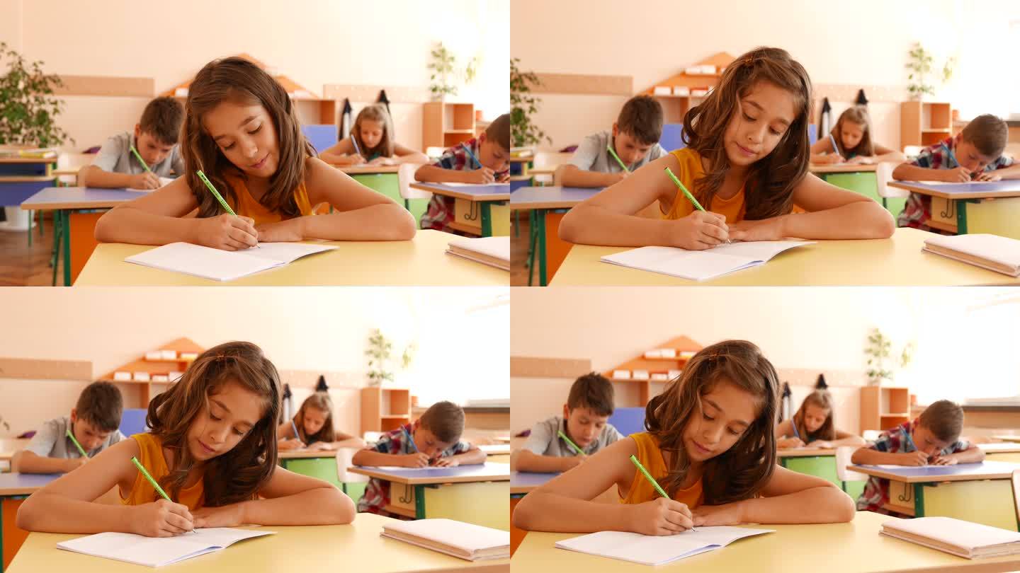 在教室里考试实拍女孩写字风气