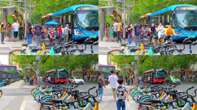 成都街头公交车 乘车 城市交通 共享单车