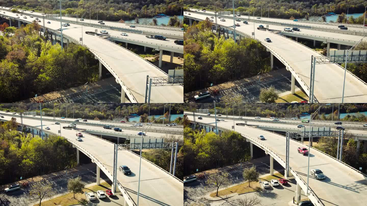运输公路车驶入奥斯汀-德克萨斯市中心高速公路