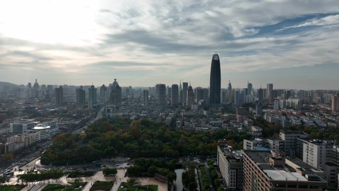 航拍 济南 泉城广场 绿地中心 城市建筑