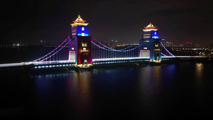 航拍扬州万福大桥夜景延时