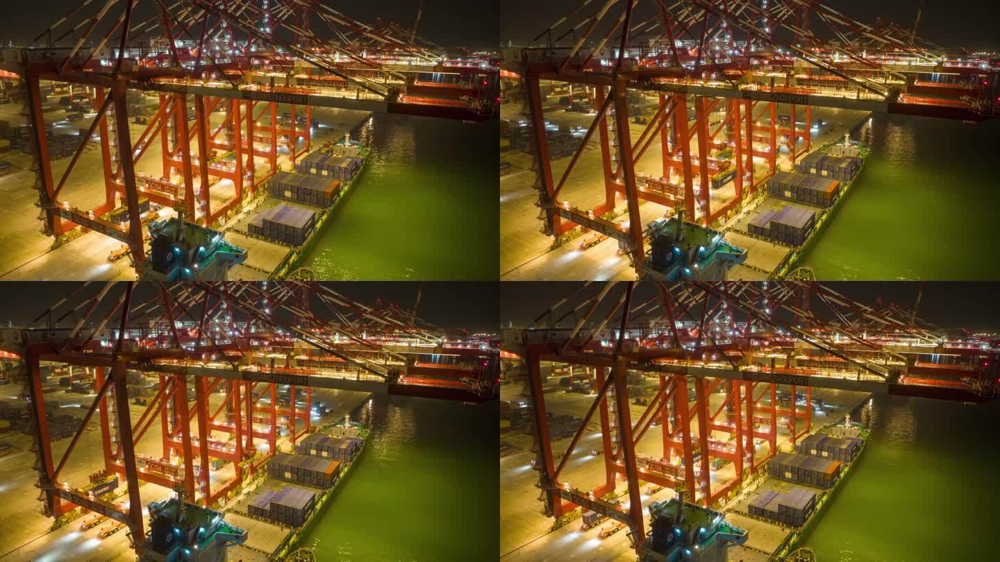 广州港夜景夜晚港口码头延时