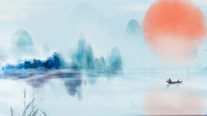 中国风意境水彩水墨山水