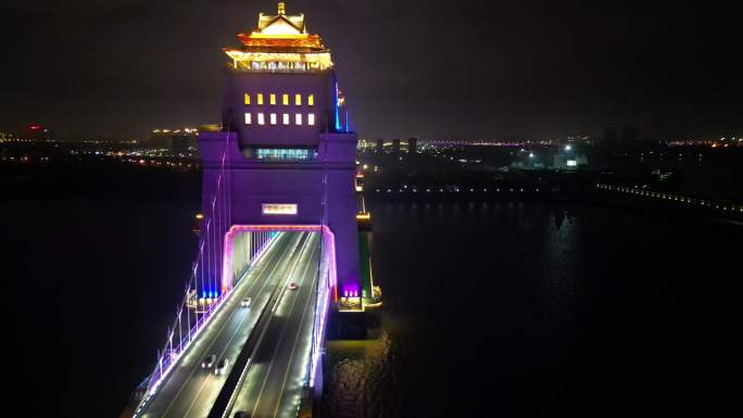 航拍扬州万福大桥夜景