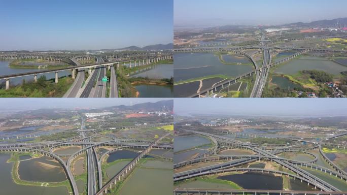 航拍京台高速沪渝高速交口，铜陵上水桥枢纽