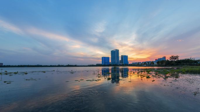 秀湖地面日转夜大景延时