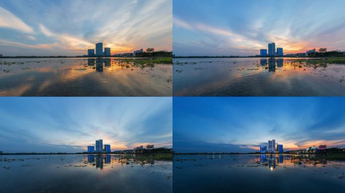 秀湖地面日转夜大景延时