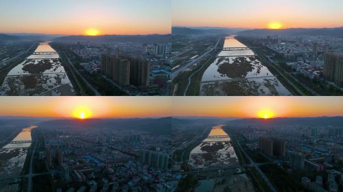 卢氏县城日落航拍空镜3