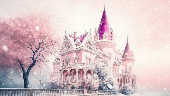 冬日里粉色的童话城堡