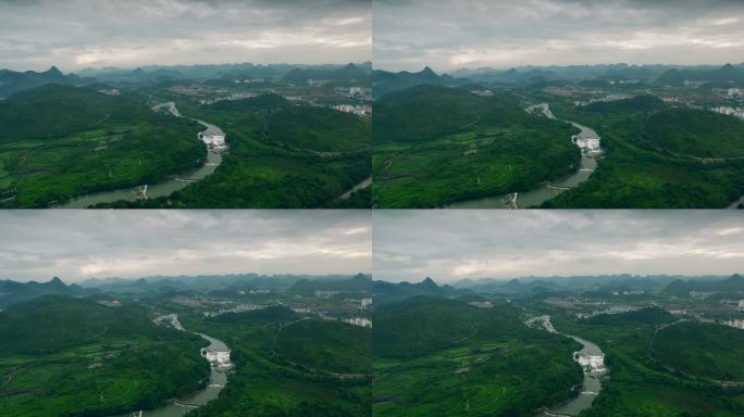 中国贵州安顺，上午鸟瞰山川。