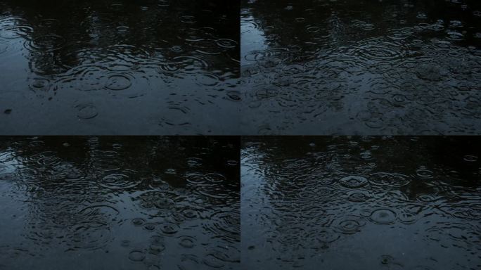 夜雨 下雨 雨滴 雨水落在地面上