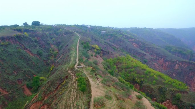 陕北延安绵延起伏的黄土高原航拍