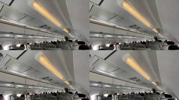 4K60fps实拍飞机机舱内乘客客机航空