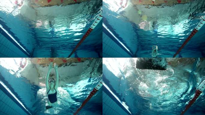 女孩在游泳池自由潜水