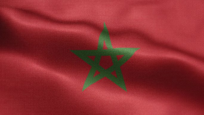 摩洛哥国旗动画库存视频-循环挥舞摩洛哥国旗和纹理3d渲染背景-高度详细的织物图案和可循环-摩洛哥王国