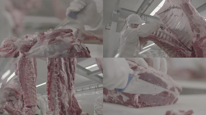 牛肉加工厂 切割大块牛肉