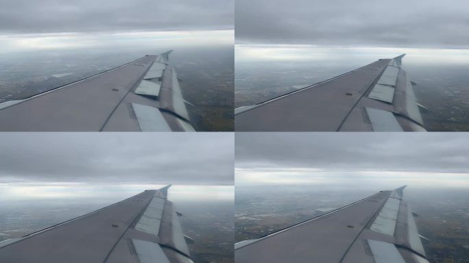 4K60fps实拍飞机鸟瞰城市云层天际线