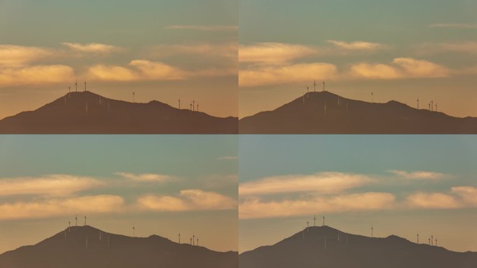 超长焦拍摄电力风车云景延时摄影