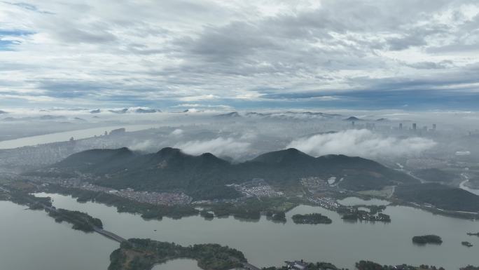 杭州萧山湘湖雨后航拍