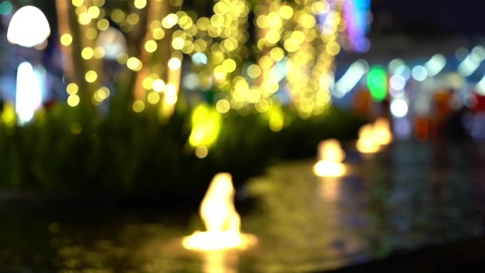 实拍高清喷泉水串灯树发光夜景酒店彩灯