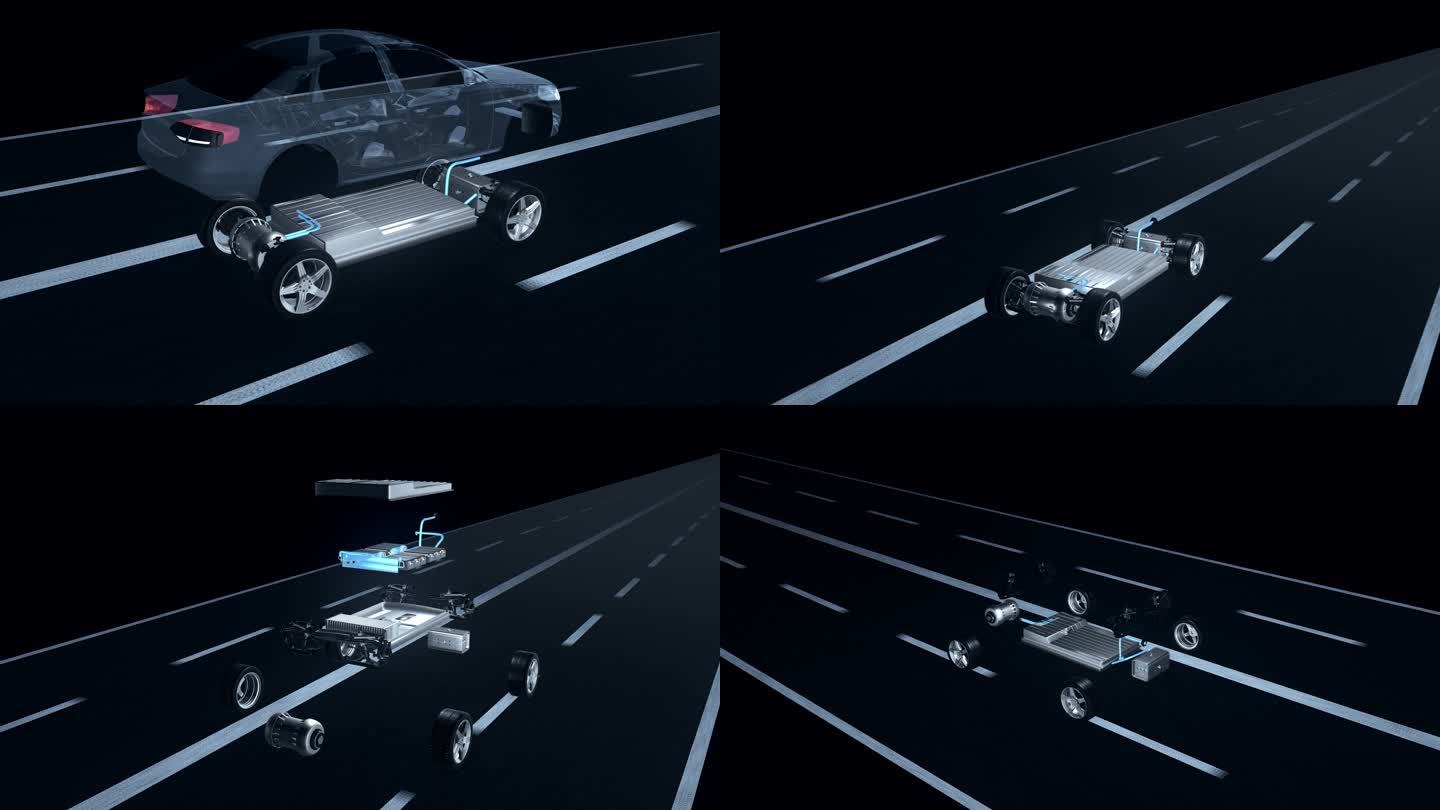 新能源汽车模型道路公路行驶穿梭组装素材