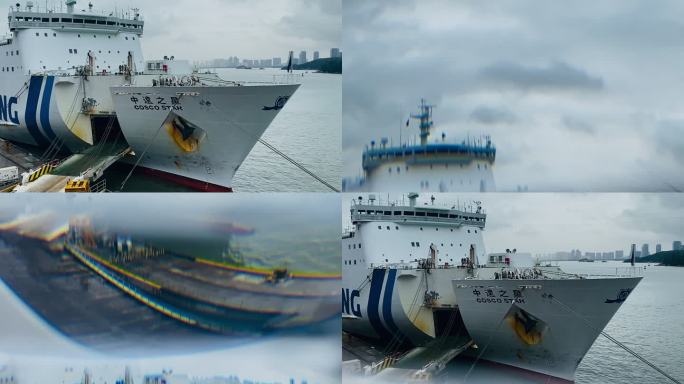 创意实拍高清轮船码头海边货物运输