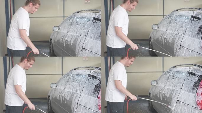 长发男性喷雾车，带活性泡沫洗车