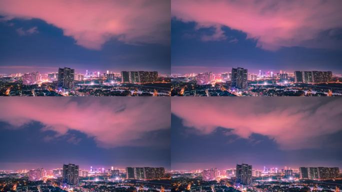 义乌夏季城市夜空云彩延时摄影