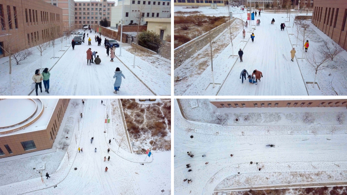 雪中的校园 滑雪玩耍