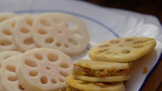 藕饼 切藕 做湖北菜 洪湖粉藕 江湖菜