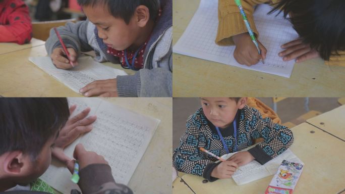 山里的孩子乡村学校振兴扶贫认真写字的孩子