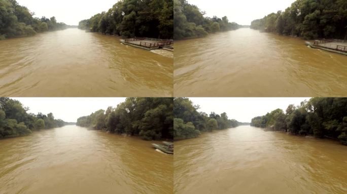河流的空中洪水洪涝危害下游严重低洼地区