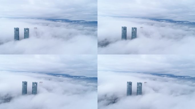 南昌红谷滩中心城区云雾航拍