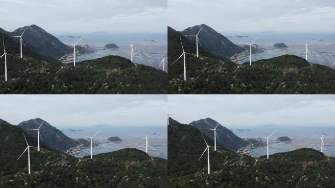 海上山顶风电场的高角度视图