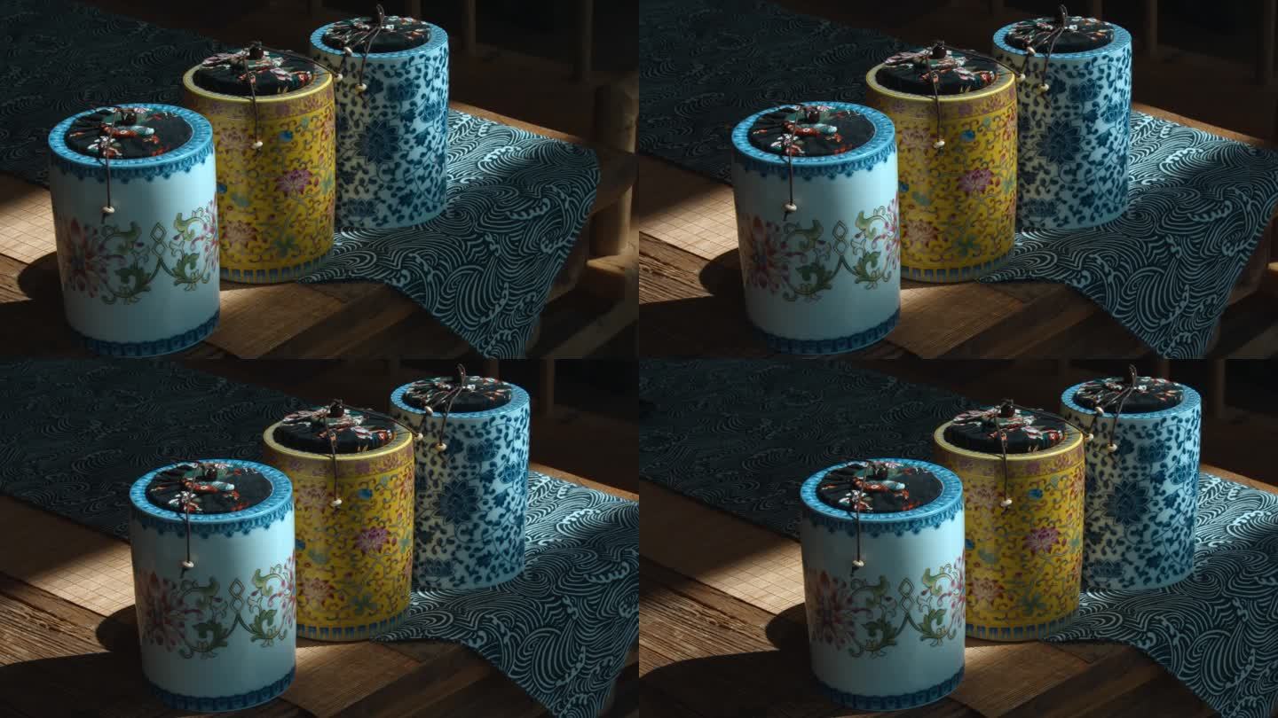 中国瓷器茶具视频茶罐光影