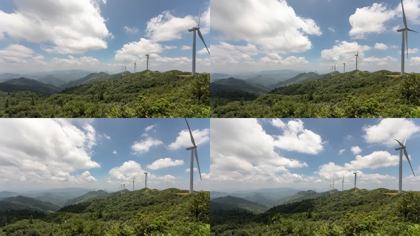 发电风车吊装扇叶大山里的发电站