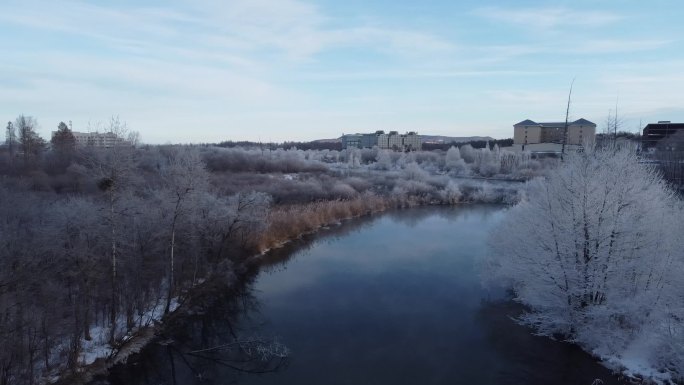 吉林二道白河魔界漂流，航拍冰河雪景